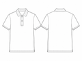Dibujo técnico del corte del polo unisex, vistas delantera y trasera. El bordado RMU se describe en la ficha.