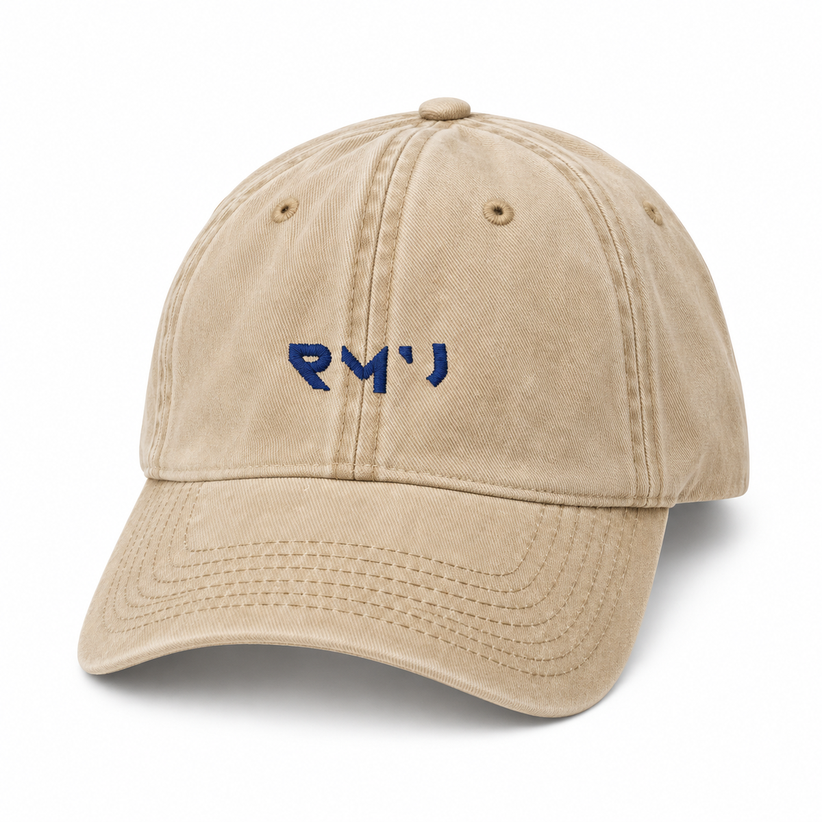 Gorra Core beis con logotipo RMU bordado, vista frontal sobre fondo blanco