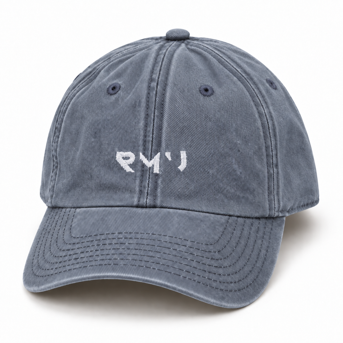 Gorra Core azul con logotipo RMU bordado, vista frontal sobre fondo blanco
